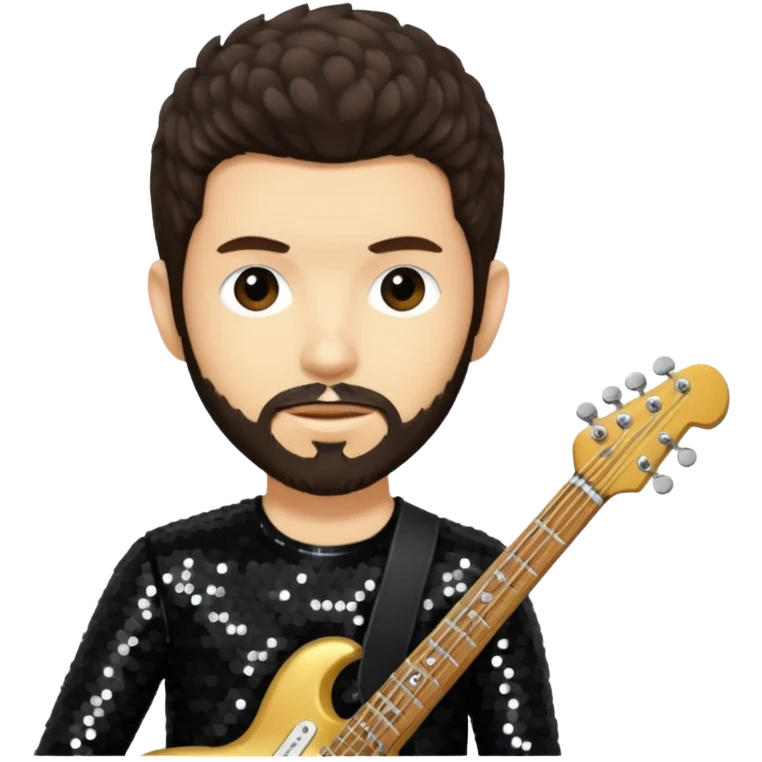 Brad Delson from Linkin Park with dark brown hair, light skin, black sequin outfit emoji