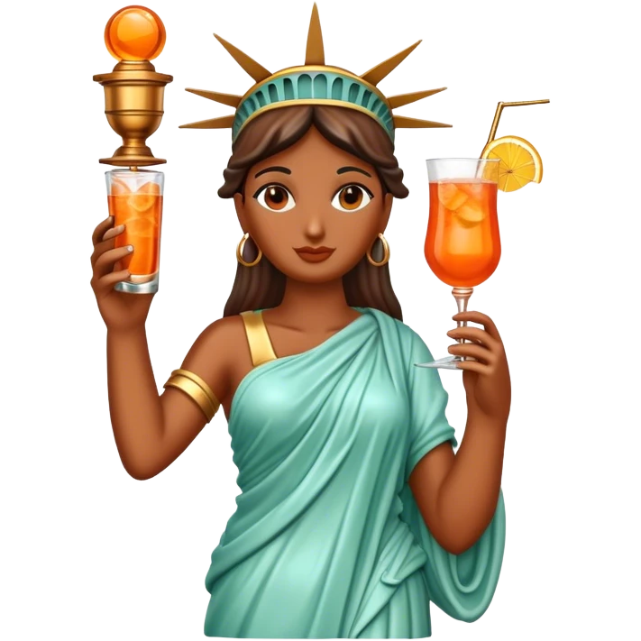 FULL BODY OF STATUE OF LIBERTY WITH AN APEROL SPRITZ COCKTAIL emoji