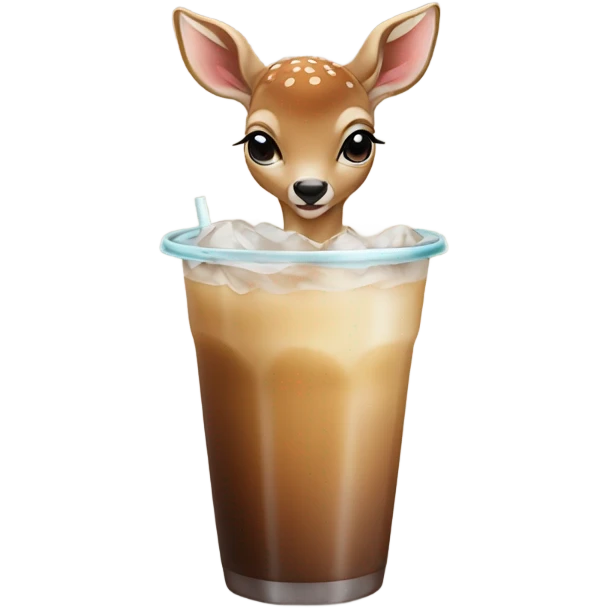 Small Baby deer drinking iced coffee emoji