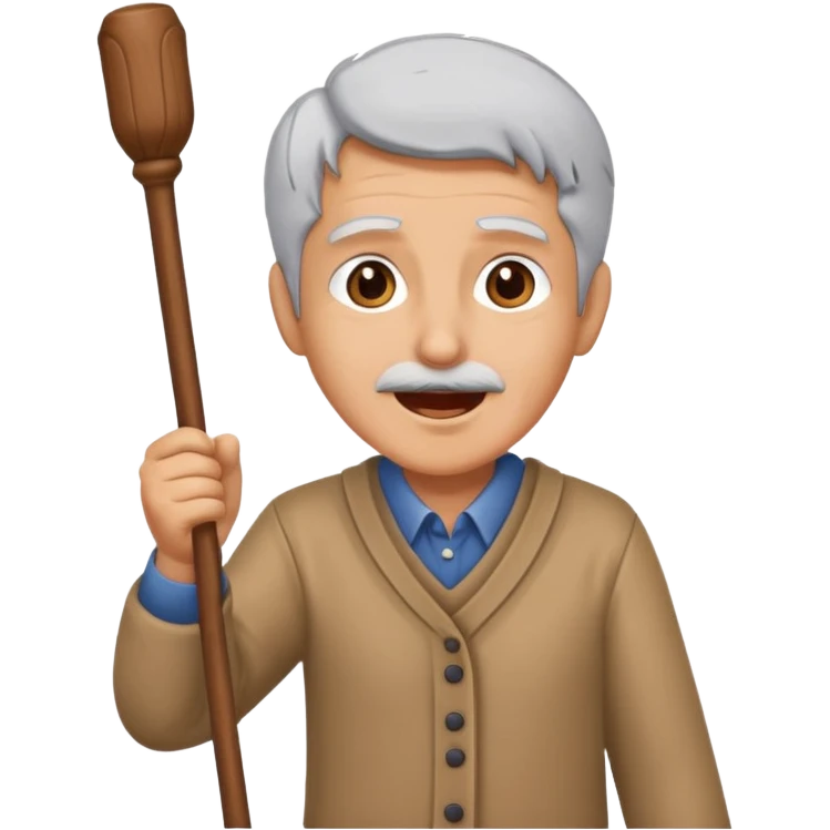 A grey-haired fan with cane in hand, cheering loudly with youthful spirit. emoji