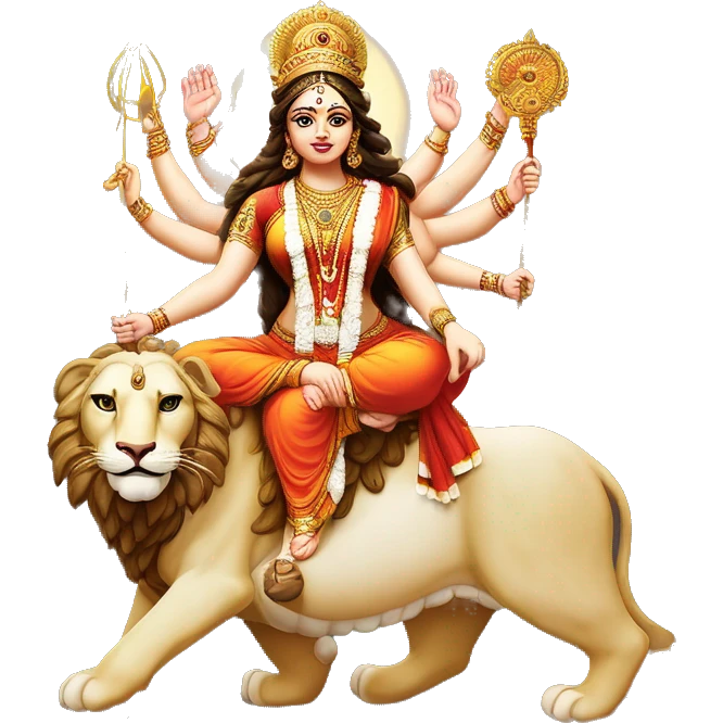 Maa durga on lion     and title shold be         
       विजयादशमीको हार्दिक शुभकामना! emoji
