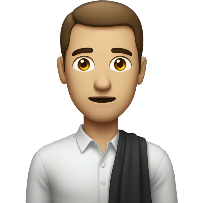  a slim man standing with a slightly tense posture. The man has a worried expression with slightly raised eyebrows, small eyes, and a slight frown.  emoji