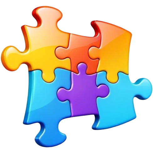 A colorful puzzle piece with bright colors, minimalist design, and a modern style. Transparent background, suitable as an icon for puzzles and brain games. emoji