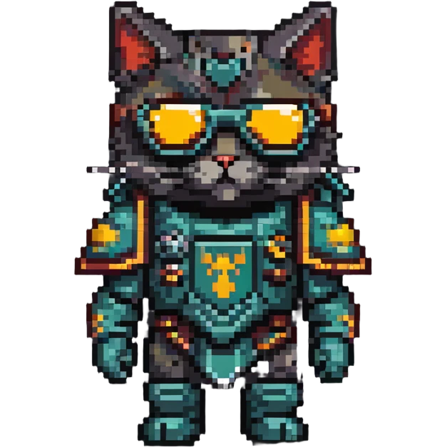 cat wearing sunglasses in Warhammer 40,000 inspired armor emoji