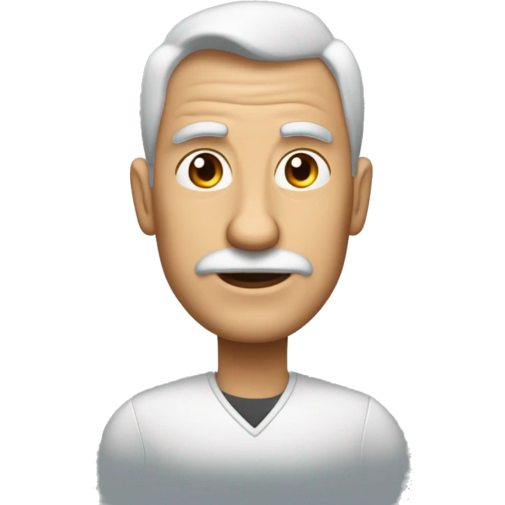 La imagen muestra a un hombre de edad avanzada, un personaje animado con un aspecto simpático y entrañable. Imagínalo mirando hacia adelante,  Tiene el cabello completamente blanco, peinado hacia atrás, es un hombre con arrugas emoji