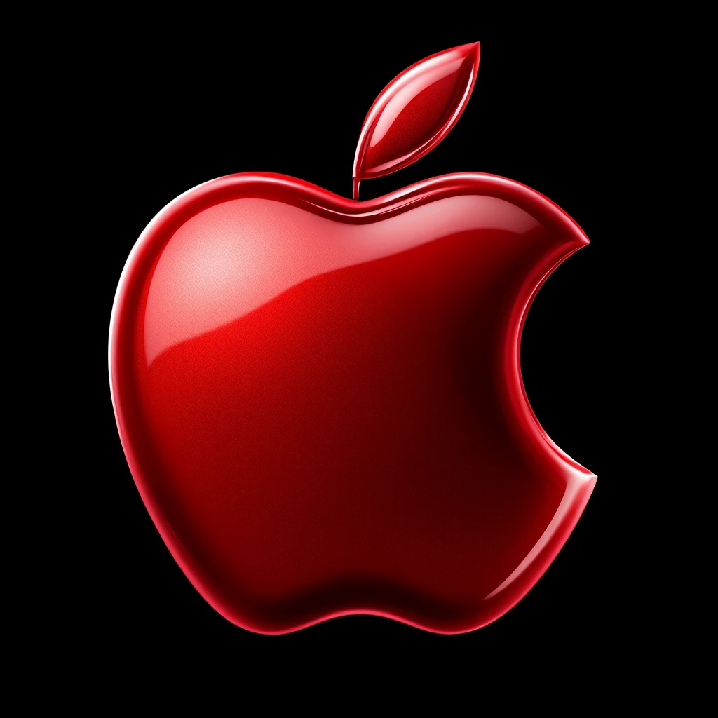 realistic shiny red apple icon in skeuomorphism style with subtle shadows and highlights emoji