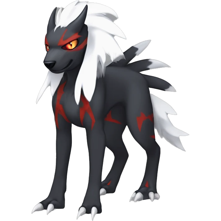 Black Cool Edgy Absol-Houndoom-Garchomp-Luxray Fakémon Digimon with Red and white Edgy markings, full body, outlined emoji