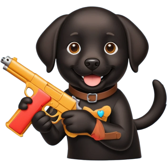 black lab holding toy gun emoji