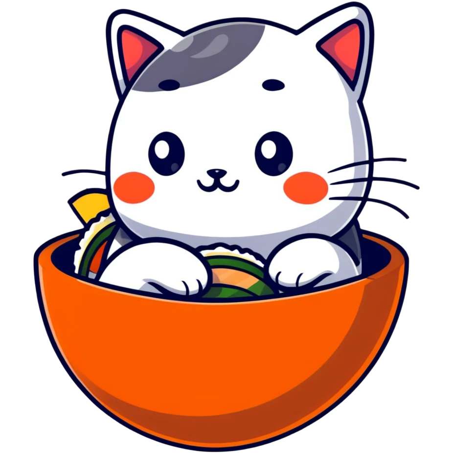cat sitting in an egg made of sushi emoji