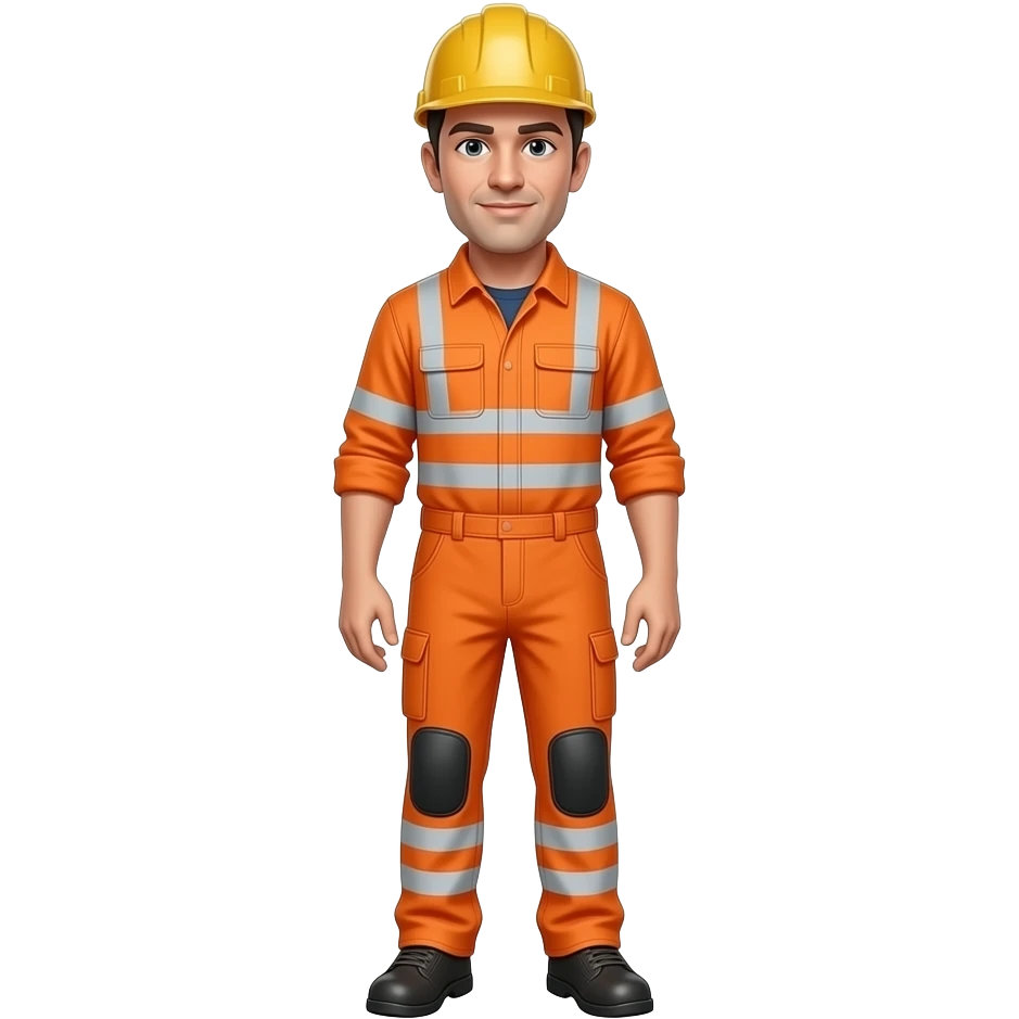engineer standing full hi vis orange overalls, with sleeves, looking sidewaysft emoji