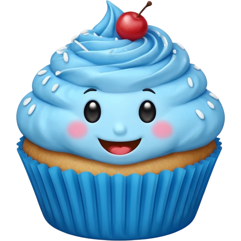 Blue cupcake with a happy face emoji