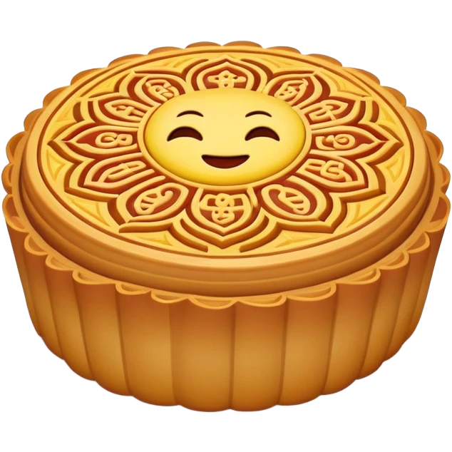 Chinese mooncake with pattern on top for Mid-Autumn Festival, simplified emoji style with bold outlines and bright colors, cartoon style Yue Bing dessert emoji