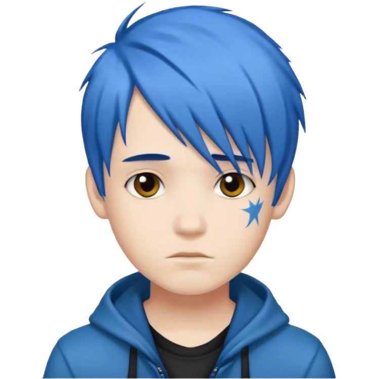 A boy with blue hair and emo emoji