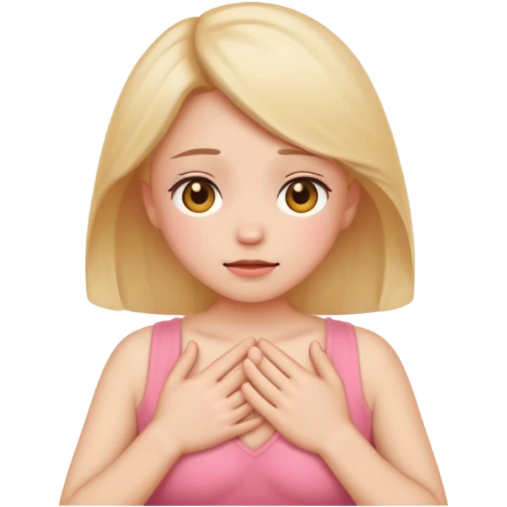 cute, blushing face with hands covering chest, hinting at shyness, emoji style emoji