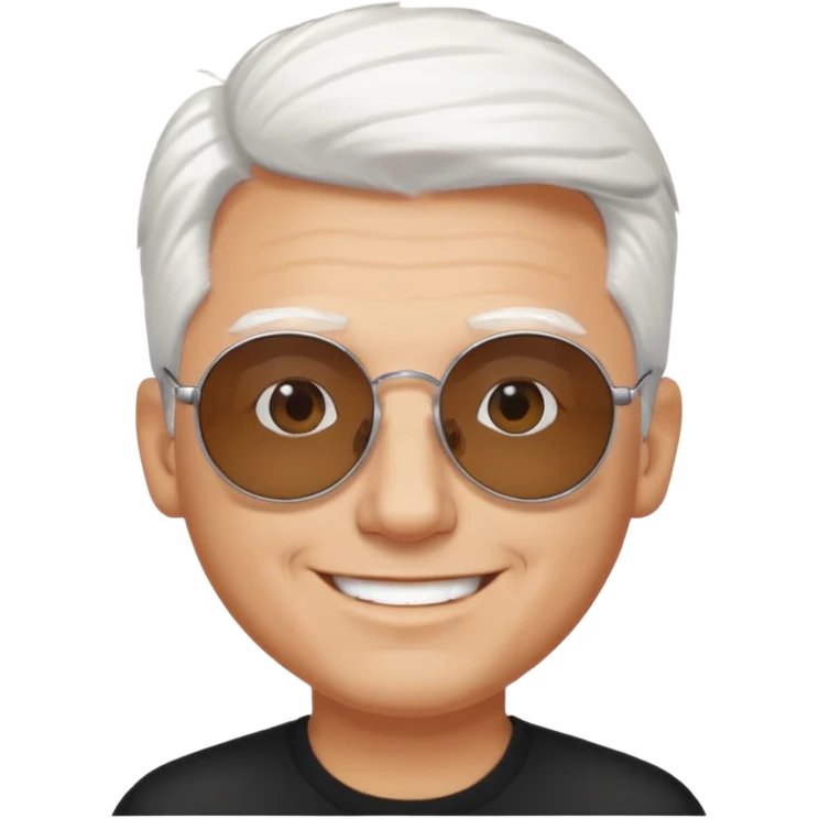 A guy with white hair round sunglasses smiling emoji