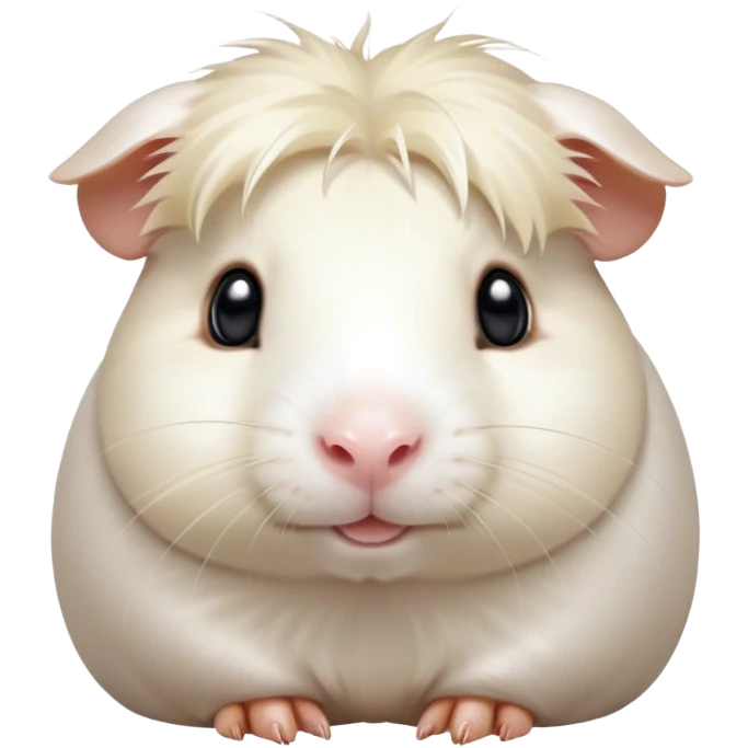 Cinematic Cute White Guinea Pig Portrait Emoji, Head tilted playfully and inquisitively, showcasing a silky, immaculate white coat with a natural glow, round, sparkling dark eyes filled with curiosity, Simplified yet irresistibly adorable features, highly detailed, glowing with a warm, friendly light, high shine, affectionate and lively, stylized with a touch of whimsy, bright and endearing, soft glowing outline, capturing the essence of a mischievous yet loving guinea pig, so playful it feels like it could nuzzle out of the screen and into your arms! emoji