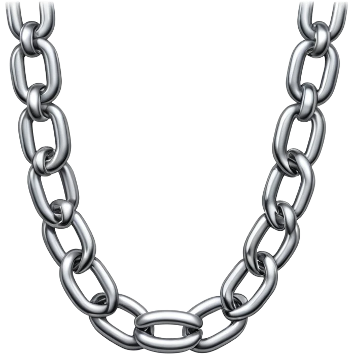 A thick luxury chain emoji made of liquid silver chrome, smooth rounded links, glossy metallic reflections, heavy swag aesthetic, minimalistic iOS emoji style, centered, clean white background emoji