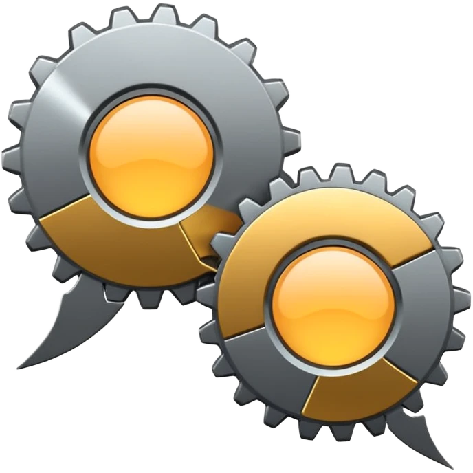 two overlapping speech bubbles, one with a gear emoji