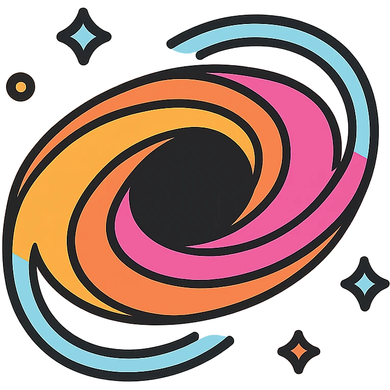 stylized icon of black hole with swirling accretion disk and visible gravitational lensing, minimalistic and bold emoji