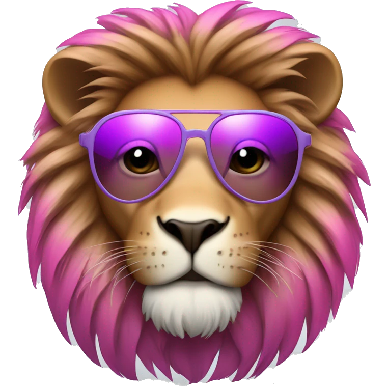 lion with a pink and purple mane wearing aviator sunglasses with mirrored lenses emoji