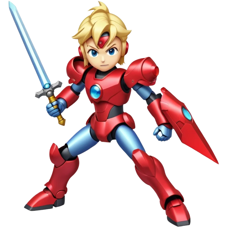 Megaman Zero robot with red armor, blonde hair, and Z-saber sword emoji
