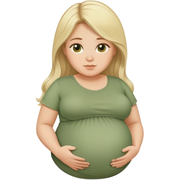 Beautiful chubby Pregnant woman belly blonde with long hair sage green top emoji