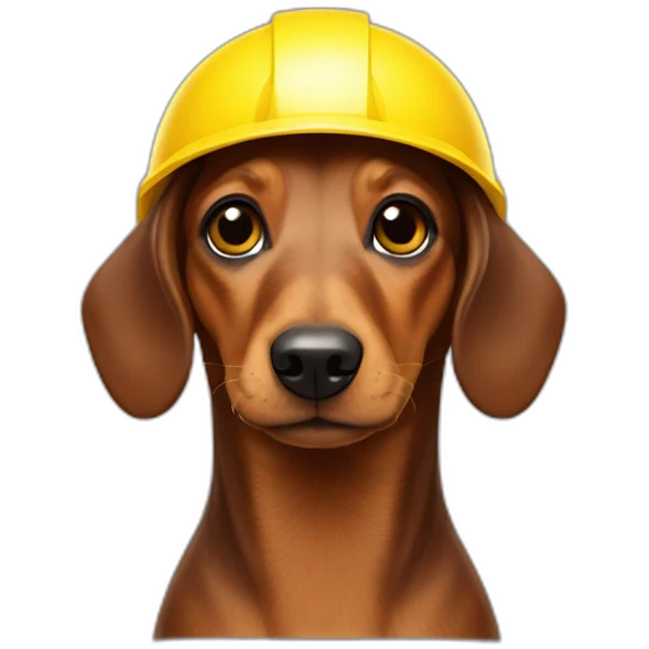 A small brown sausage dog wearing a yellow helmet on his head emoji