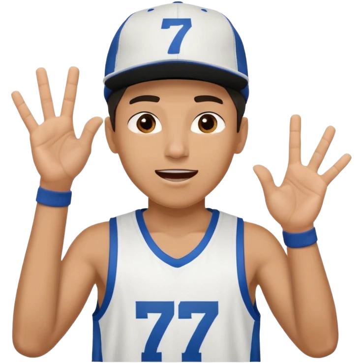 Maverick Trevillian in the crowd at an amateur basketball game. He leans towards the camera and enthusiastically shouts "six seven while performing a distinctive hand gesture: both hands open, palms facing upward, moving up and down as if weighing two options. emoji