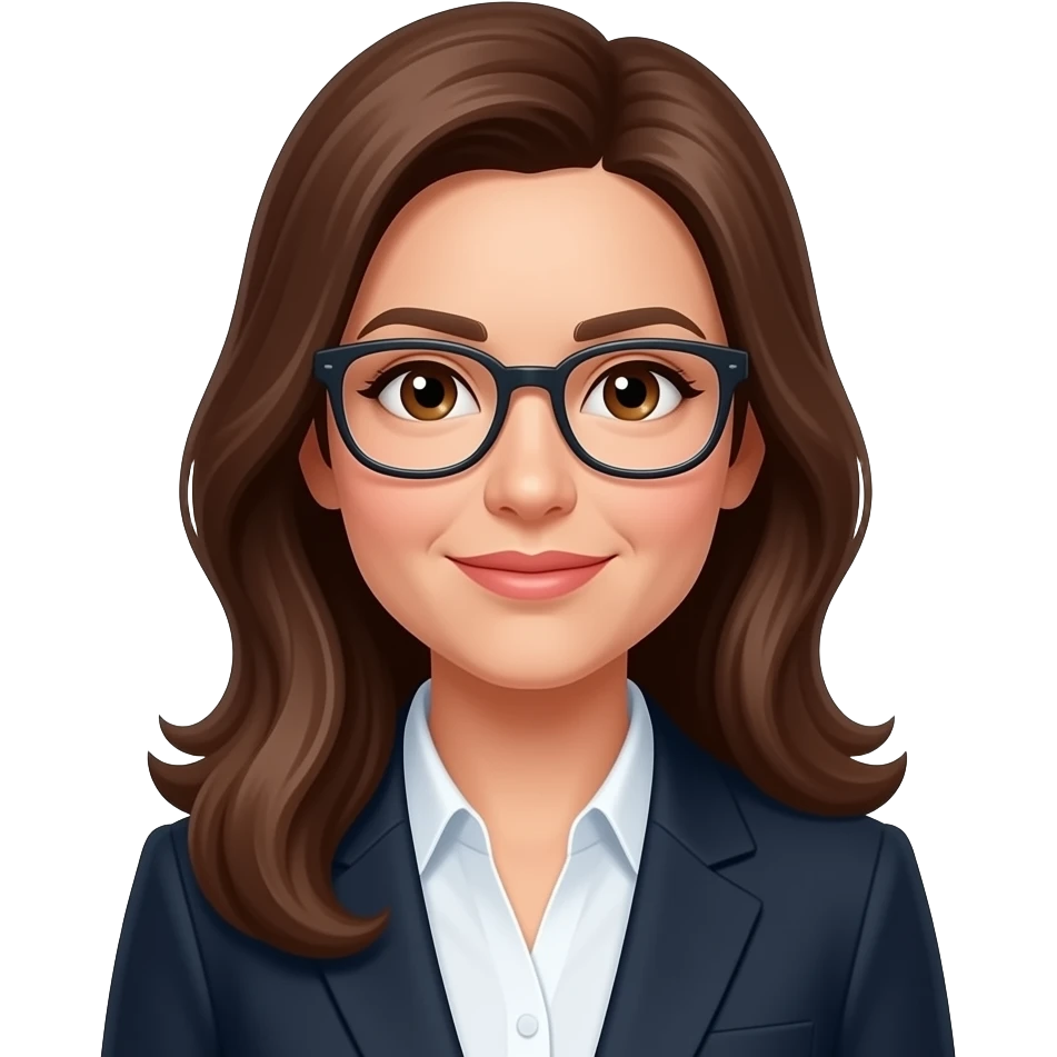 woman, 40 years old, long brown hair, professional, glasses, brown eyes emoji