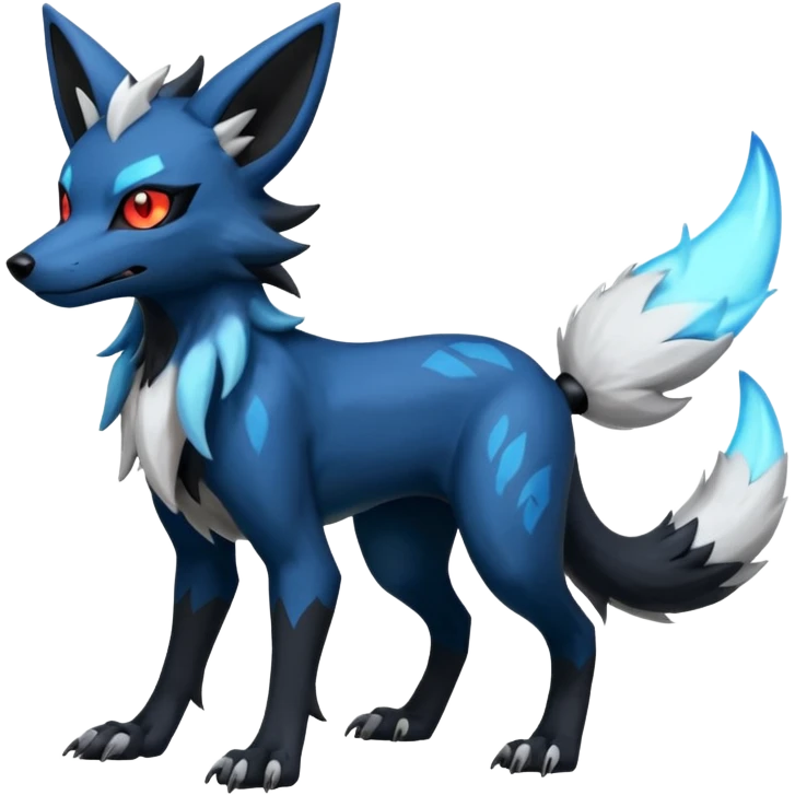 Shiny Dark Edgy Black And Blue Lycanroc-Umbreon-Salandit-Wolf-Fakémon-hybrid-creature (full body)  emoji