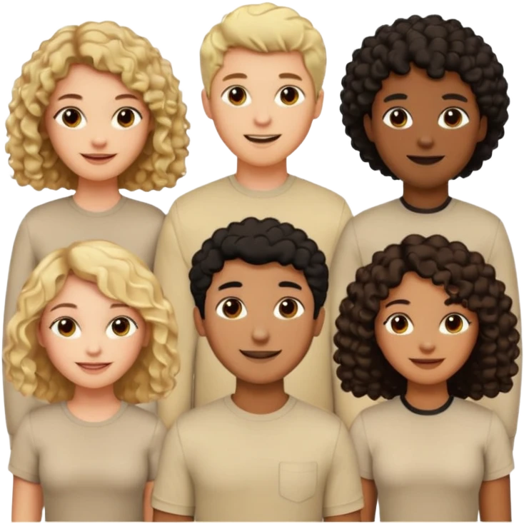 group of people  together ; men and women with brown, blonde, black hair- short hair, long hair and curly hairr wearing beige shirts aesthetic no collar, brown people, white people, black people emoji