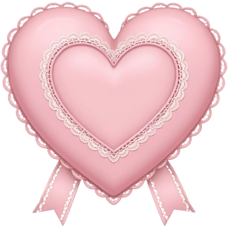 cute baby pink colored heart with lace trimming and with a lace ribbon on the top left, tilted a bit emoji
