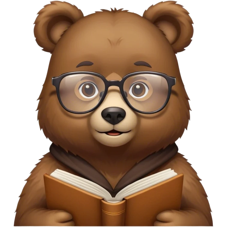 Cute bear in glasses with book emoji