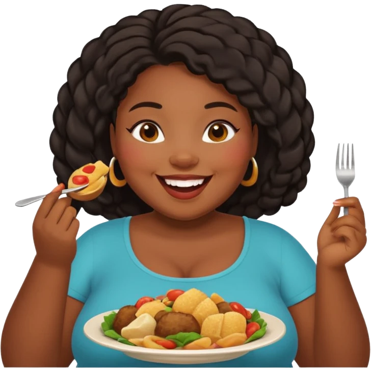 smiling plus size black girl enjoying food emoji