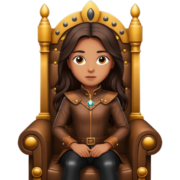 Tan skin with freckles, long dark hair, hazel eyes Dominatrix sitting on a throne emoji