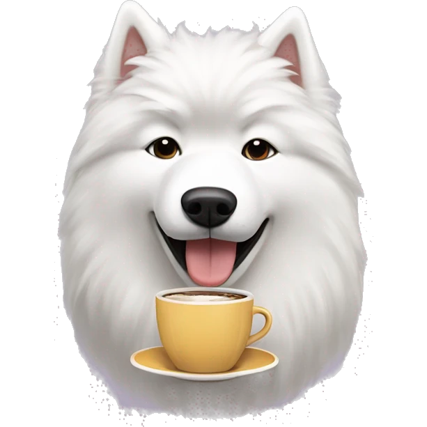 Samoyed dog drinking coffee emoji