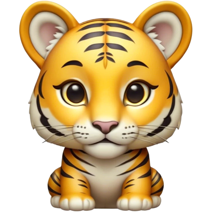 Cinematic Noble Tiger Cub Portrait Emoji, Poised with a hint of regal innocence, featuring a compact, soft build adorned with delicate stripes and large, expressive eyes, Simplified yet sharp and sophisticated features, highly detailed, glowing with a gentle, wild luminescence, high shine, intelligent and endearing, stylized with an air of youthful authority, focused and attentive, soft glowing outline, capturing the essence of a tiny jungle guardian that appears ready to pounce out of the screen with effortless charm! emoji