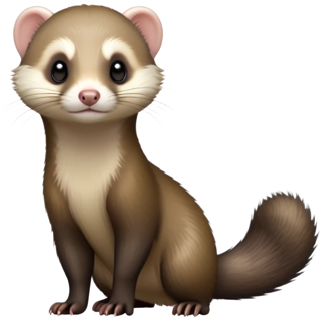 cinematic-[ferret]-realistic-full- long elongated body-standing-emoji,-tiny-paws-tucked-close,-head-tilted-dramatically,-sleek-[sable]-fur,-simplified-yet-realistic-focused-features,-highly-detailed,-glowing-with-an-almost-sarcastic-glow emoji
