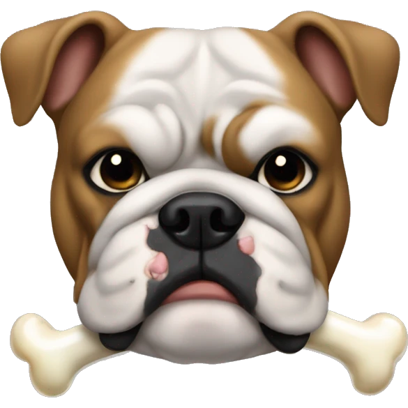 an bulldog, who has a bone in his mouth, he all black his coulour, he look cute emoji
