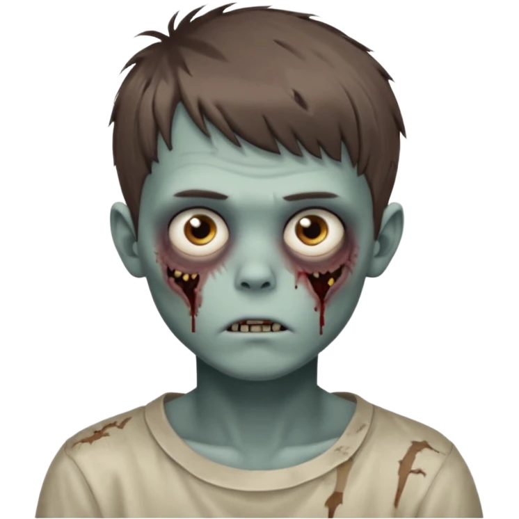 zombie boy youthful face, messy brown short hair in fringe haircut, closed mouth, without wrinkles emoji