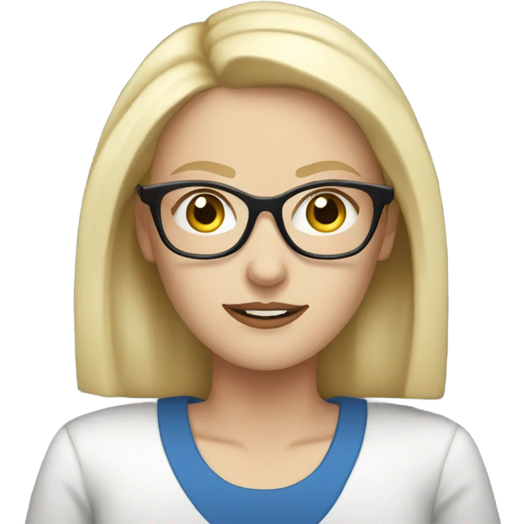 blonde pale white woman with blue eyes and glasses working on laptop emoji