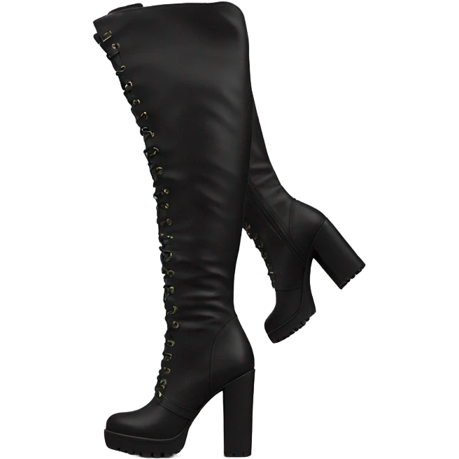 black knee high chunky heel boots emoji