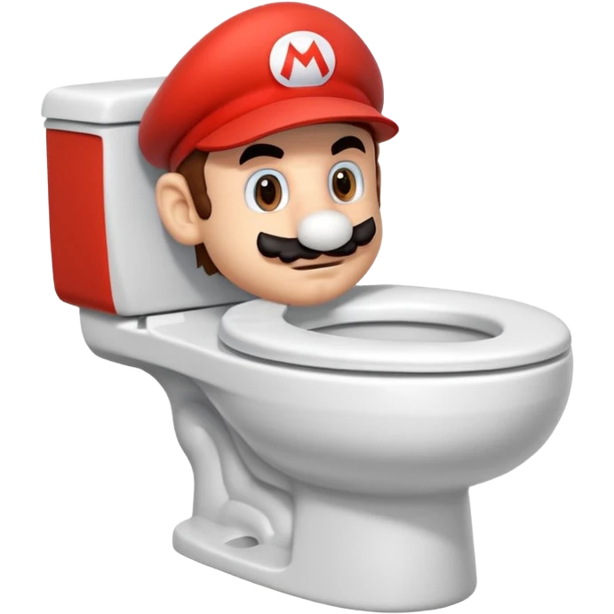 Mario's neck and head only sticking out of the middle of the bowl of a white toilet emoji