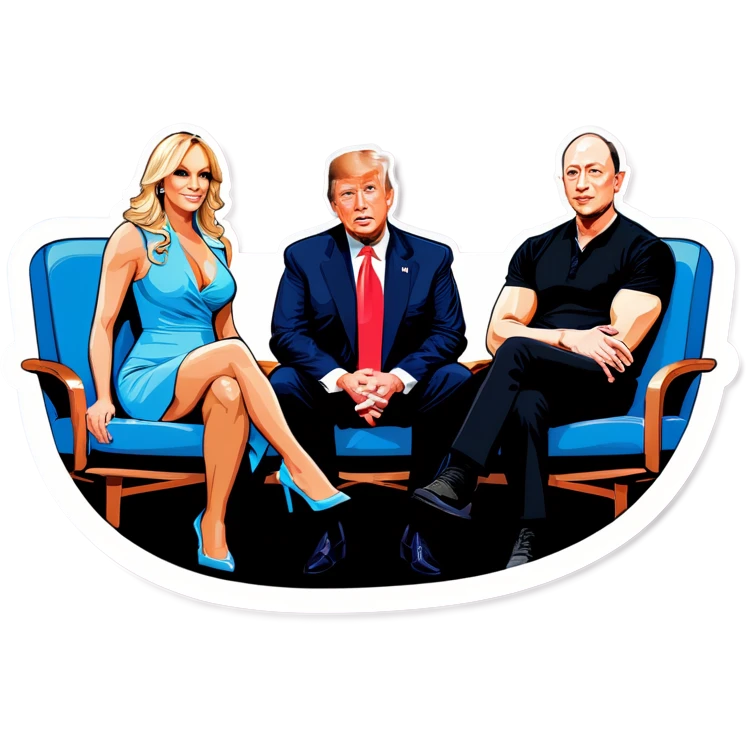 Four people, Trump, Stormy Daniels, Musk, and Bezos, side-by-side, sit emoji