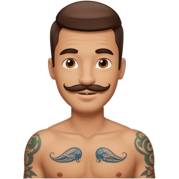 A man in tattoos handsome with flirty smile with mustache  emoji