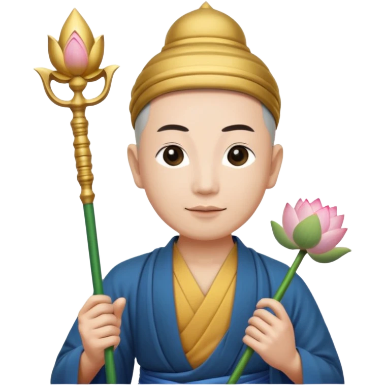 asian man with lotus, scepter, buddhism, lotus, white skin emoji
