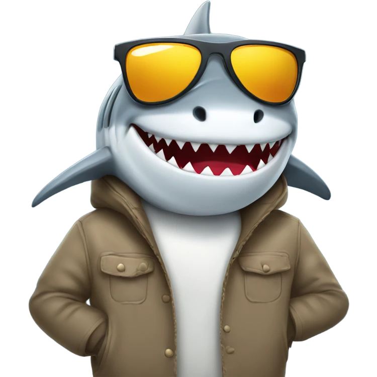 shark wearing a coat and shades emoji