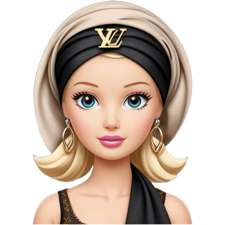 Barbie wearing a louis vuitton black head scarf emoji