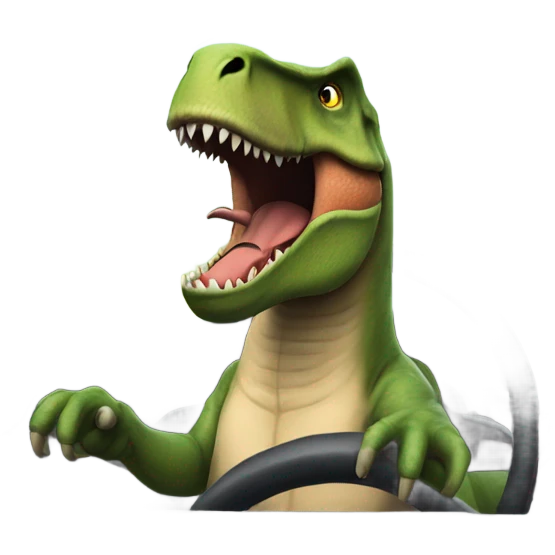 T-Rex driving a car emoji