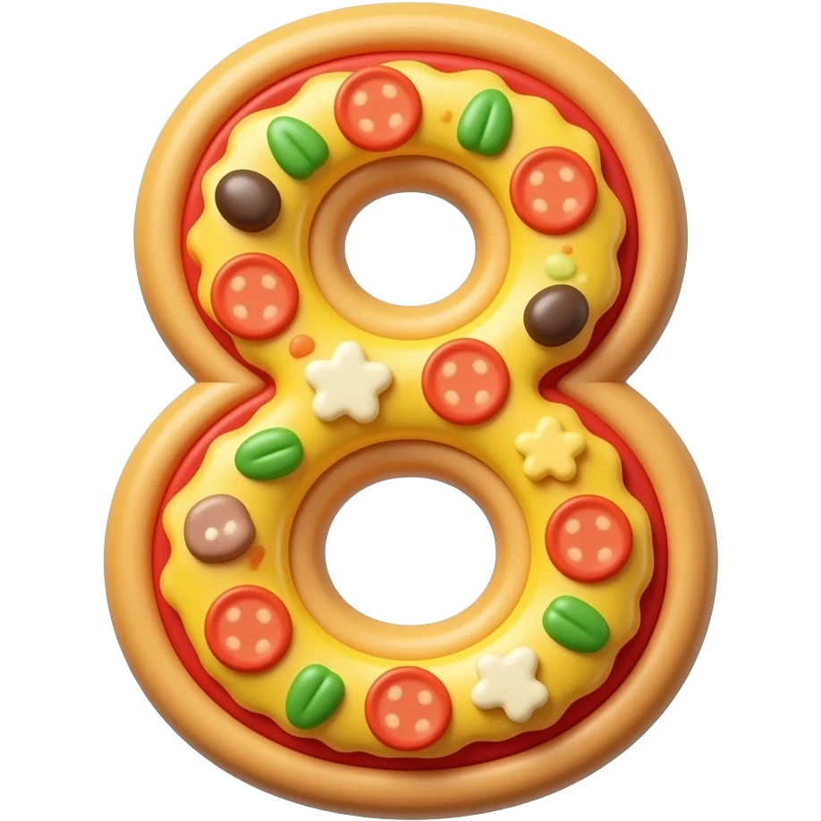 "pizza shaped number 8, 3D cartoon, colorful, white background emoji